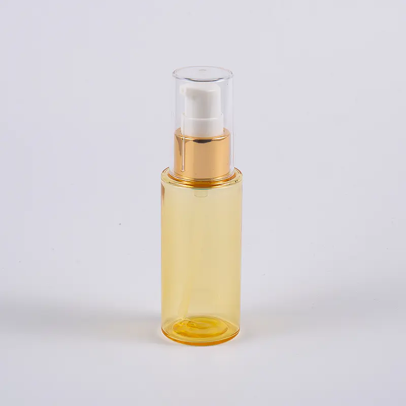 Félig átlátszó színes, kerek alakú 50 ml-es PETG vastagfalú lotionpalack pumpával 