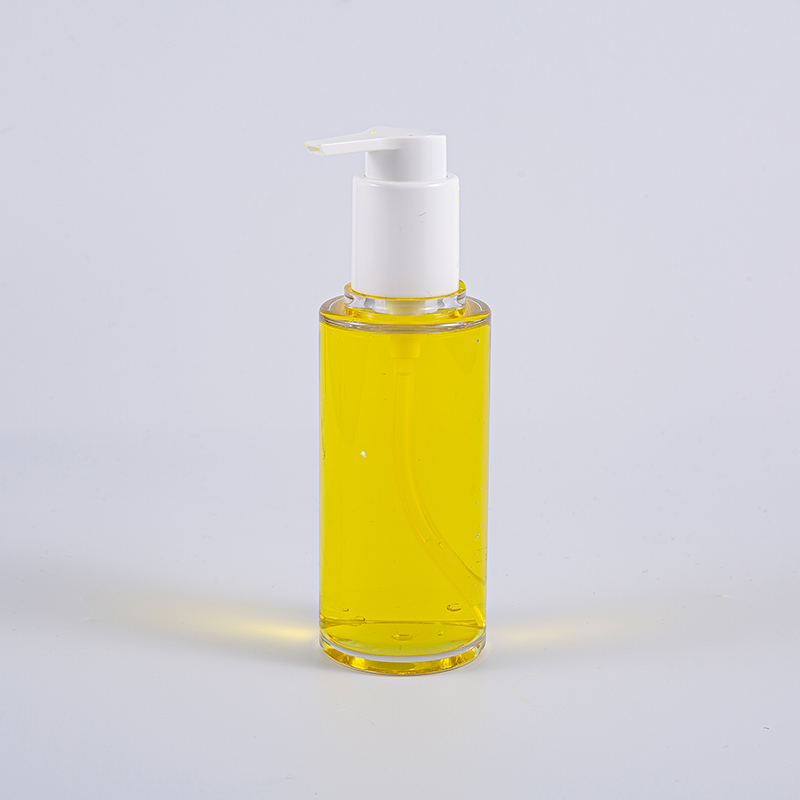 Átlátszó PETG 100 ml-es kerek formájú lotionpalack fehér műanyag pumpával