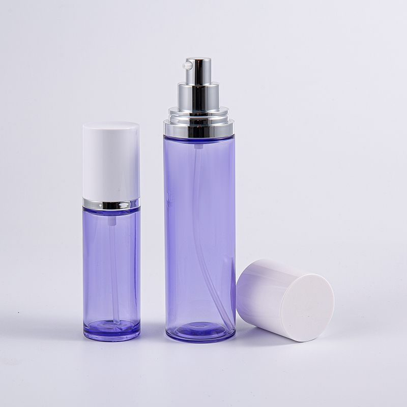 Lila színű 100 ml-es kerek szérumos lotionpalack alumínium pumpával Lila színű 100 ml-es kerek szérumos lotionpalack alumínium pumpával
