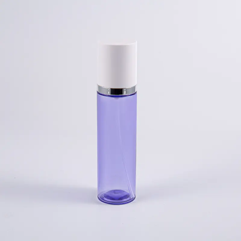 Lila színű 35 ml-es kerek szérumos lotionpalack alumínium pumpával